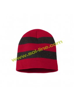Single knitt Short Stripe2 Red_Charcoal Beanie
